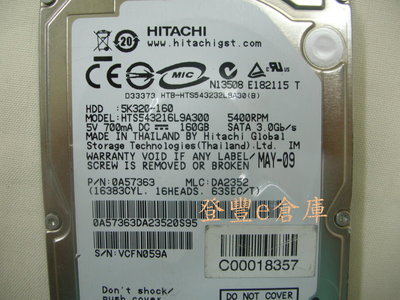 【登豐e倉庫】 YF932 Hitachi HTS543216L9A300 160G SATA 硬碟