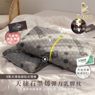 【BEST寢飾】天絲石墨烯乳膠枕 彈力支撐型 泰國乳膠 枕頭 枕芯 TENCEL