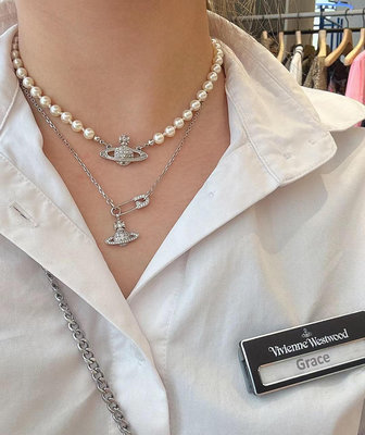 【滿888免運】熱款直購#Vivienne Westwood 星球鑲粉鑽珍珠頸鏈珍珠項鏈女神必備禮物 4087【晴沐代購】