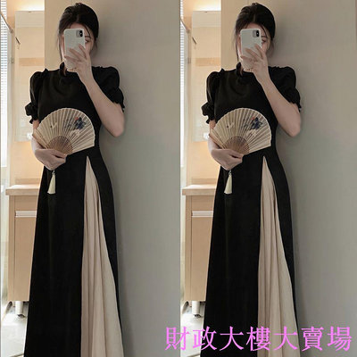 旗袍洋裝改良 法式 中國風洋裝 2023夏季新款法式茶歇氣質減齡改良旗袍高級感輕奢黑色洋裝女潮