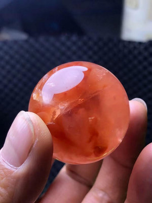 天然水晶3.6厘米純天然紅兔毛晶中晶紅水晶球，把玩，實不退
