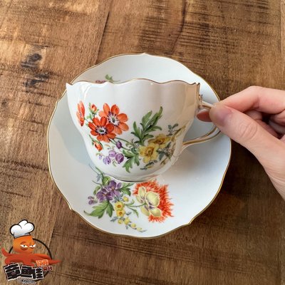 現貨 德國直郵Meissen梅森德國之花彩繪金邊瓷餐具咖啡杯碟組盤子