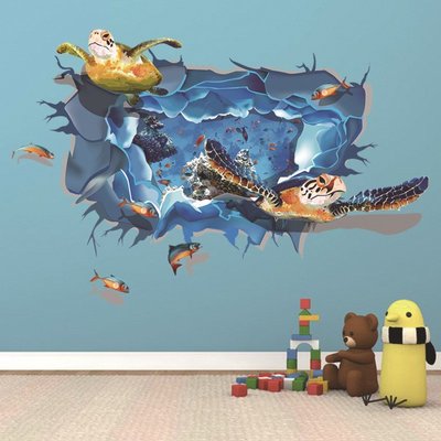五象設計 海洋生物014 DIY 壁貼 創意歐式仿3D立體牆貼畫 家裝牆面貼畫壁飾貼 烏龜群
