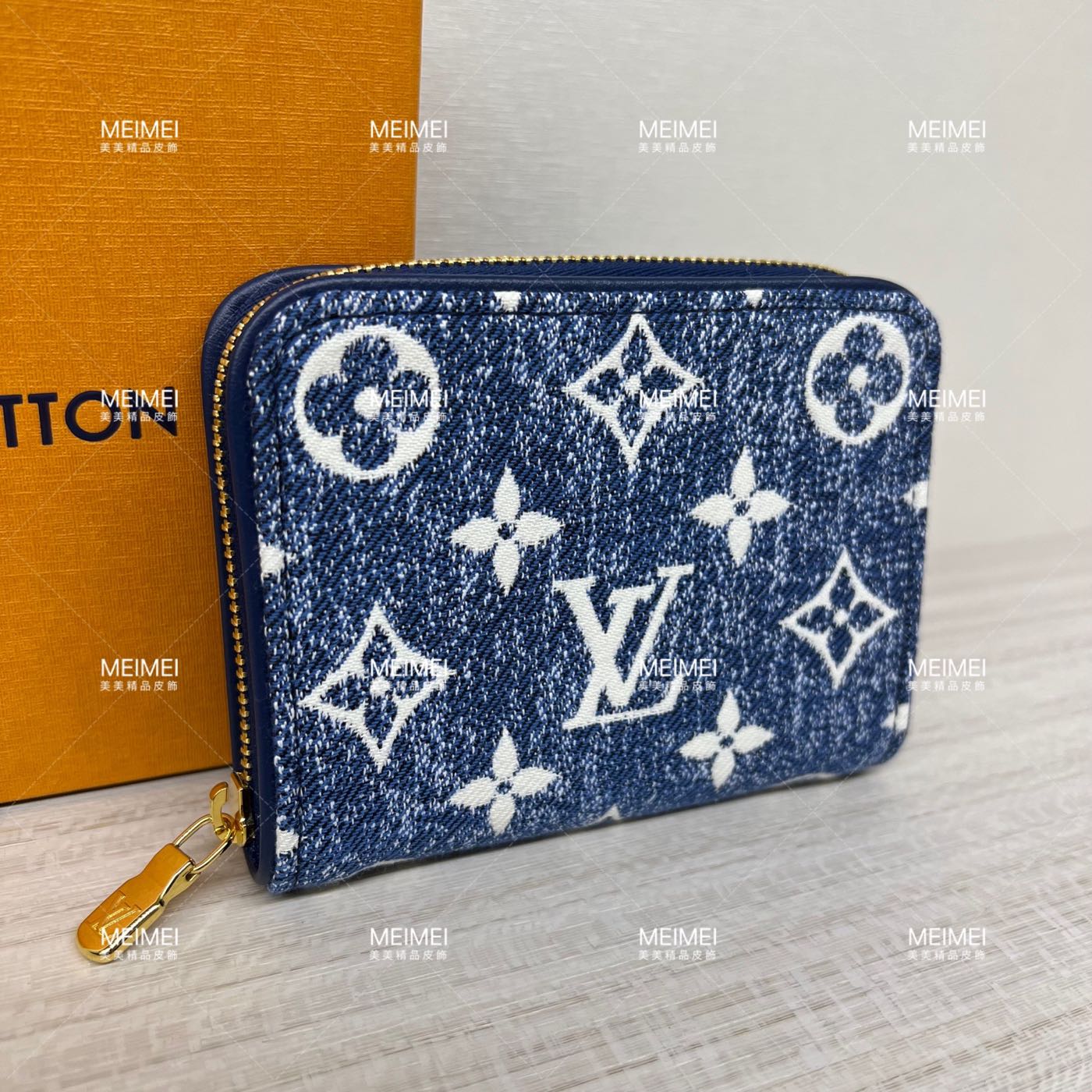 Auth Louis Vuitton Monogram Jacquard Denim Zippy Coin Purse M81185 Blue