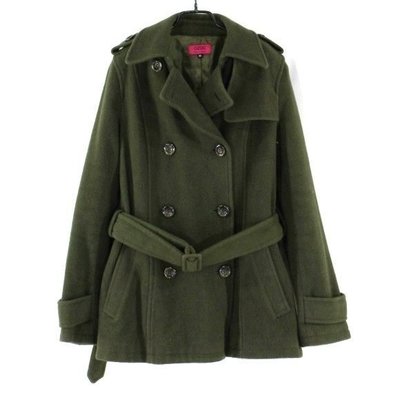 日本品牌【OZOC】綠色 雙排釦 腰帶 毛料外套 短大衣 38號