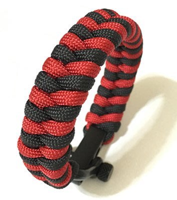 『Paracord mix』 金屬U型扣 魚尾編織傘繩手環 雙色款 黑+紅