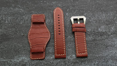 Banda出品panerai小沛的新衣 bund watch strap飛行軍錶風格22mm皮底皮面錶帶,白線