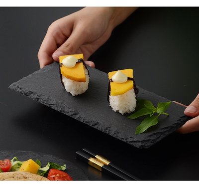 批發日式巖石板平板餐盤盤子壽司面包甜點擺盤黑色西餐盤點心盤家