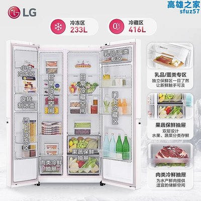 大容量冰箱對開雙門風冷無霜649l智能變頻低噪儲鮮製冰冰箱家用