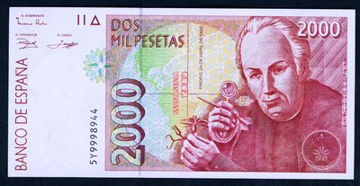 西班牙1992年版 2000比塞塔 (植物學家 穆蒂斯) 9.5成左右品相！ 紙鈔 錢幣 紀念鈔【奇摩優選】