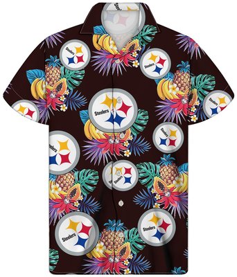 NFL橄欖球隊滿印短袖古巴領花襯衫夏威夷情侶古著襯衣 匹茲堡鋼人