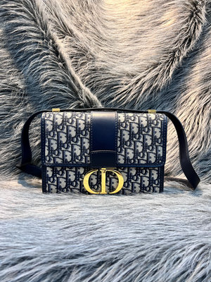 Christian Dior M9203 藍色丹寧緹花織布字紋 蒙田包 MONTAIGNE 30 肩背包手拿包斜背包