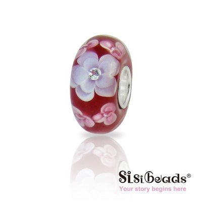 Sisibeads 純銀手鍊 適PANDORA 潘朵拉 Beads純銀珠飾 晶鑽彩繪琉璃 紫牡丹花 全新現貨代購荷蘭品牌