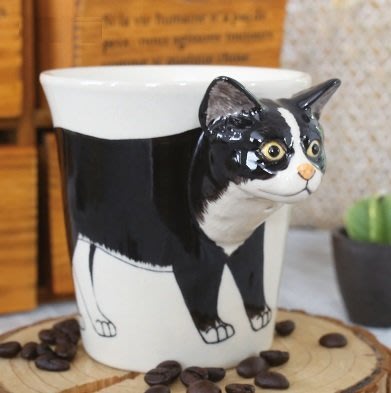 泰國 手工繪制 3D 動物 馬克杯 [黑白貓]