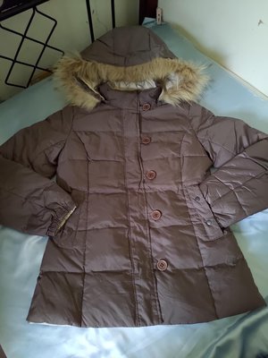 [99go]  全新  any FAM  褐色 米色 雙面可穿 帽簷真皮草 重磅 羽絨 外套 2號 短大衣