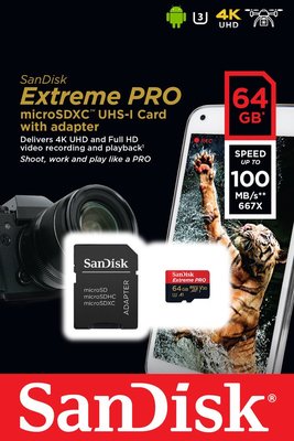 公司貨 SanDisk ExtremePRO microSDXC UHS-I 64GB記憶卡