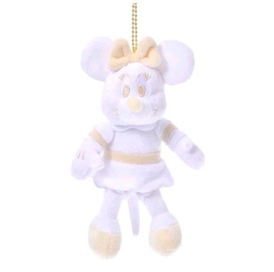全新 日本迪士尼商店 白色米妮吊飾小娃娃（不會發光） minnie mouse 白色米老鼠包包珠鏈掛飾 disney store 米妮白色珠鍊掛件小娃娃公仔