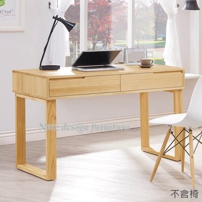【N D Furniture】台南在地家具-日式極簡風半實木原木色120cm雙抽四尺書桌YH