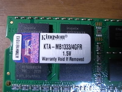 高雄路竹--金士頓Kingston NB用 DDR3 1333 4GB KTA-MB1333/4G 蘋果筆電用