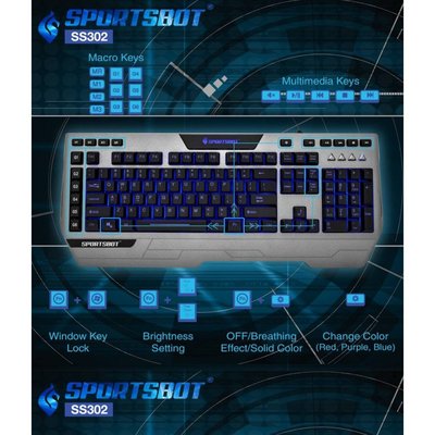 美國聲霸SportsBot  usb有線LED電競鍵盤 燈光鍵盤 快捷鍵設定 遊戲鍵 氣氛呼吸鍵盤 強強滾