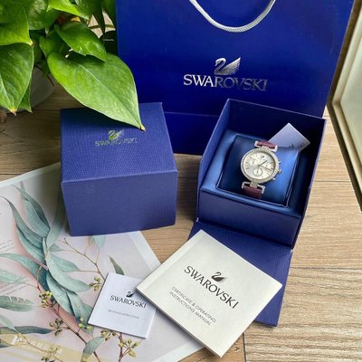 雅格精品代購 Swarovski 施華洛世奇 澳洲小牛皮錶帶(6) 運動型計時手錶 腕錶 歐美代購