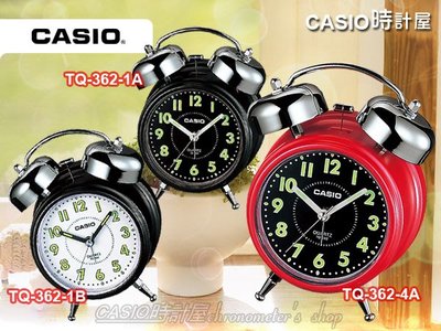 CASIO 時計屋 卡西歐鬧鐘 TQ-362-4A 黑面紅框數字指針型鬧鐘 圓面 復古 全新 保固 附發票