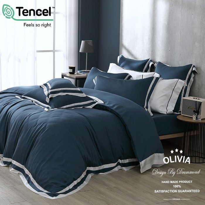 【OLIVIA 】DR1010 蒼山藍 標準雙人床包兩用被四件組 80支天絲™萊賽爾 雙框設計