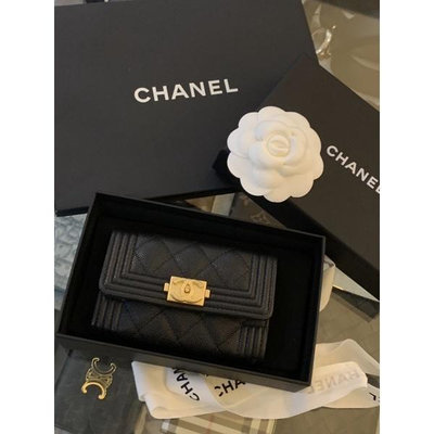 Chanel 香奈兒 黑金配色 BOY系列 小牛皮 女生 女款 卡包 零錢包