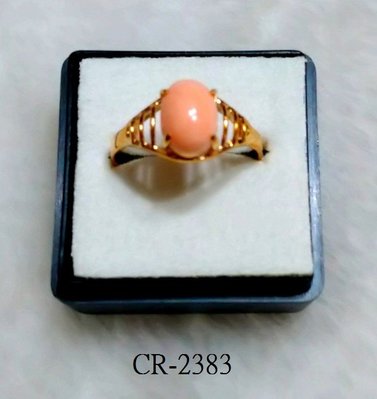CR-2383 鍍金戒指台鑲粉紅色珊瑚橢圓型(6MMX8MM)戒圍(16MM)