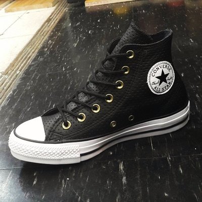 Converse Chuck Taylor All Star 高筒 皮革 黑色 白色 黑邊 荔枝皮 洞洞 細繩鞋帶 復古 質感 151248C