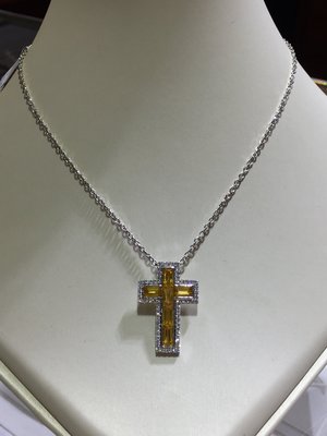 天然4.18克拉黃寶石鉑金鑽石項鍊，十字架造型，可以兩用，可拆式款式，送14K金鏈！