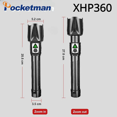 Pocketman Xhp360 戰術 Led 手電筒 USB 可充電強力手電筒防水可縮放狩獵燈手電筒