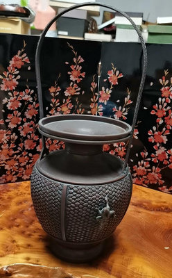日本銅花瓶天龍 銅花瓶 插花器 編織花籃造型做工精細帶