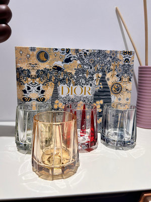 Dior奧地利水晶杯 經典格紋 手工描繪