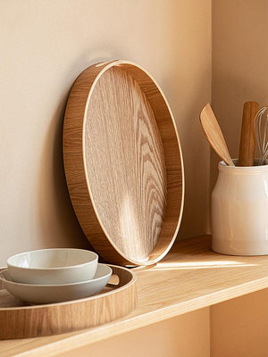 日式復古家用茶盤茶水杯盤長方形托盤創意客廳圓形木質水果盤餐盤