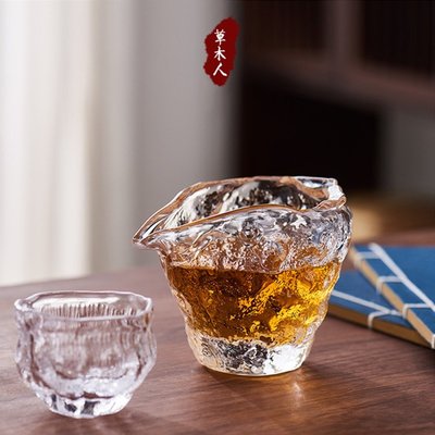 特賣-水晶日式耐熱玻璃公道杯中隱茶海手工錘目紋分茶器加厚