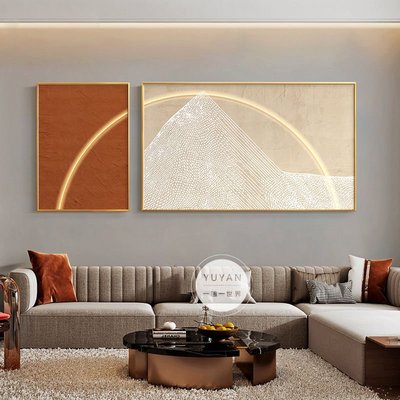 促銷打折 侘寂風沙發背景墻裝飾畫客廳輕奢高級感LED發光掛畫抽象組合壁畫