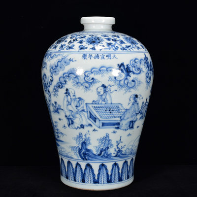 中國古瓷 明宣德年青花人物紋梅瓶32*40m7000RT-7558