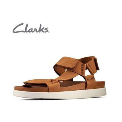 Clarks其樂男鞋2022夏款Sunder Range真皮魔術貼平底休閑沙灘涼鞋
