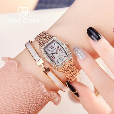Royal Crown蘿亞克朗手錶女士簡約小巧錶盤時尚鋼帶防水石英女表