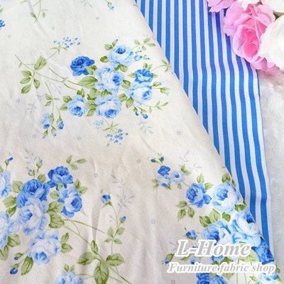 氣質清新藍玫瑰/藍直紋棉布~拼布可訂做