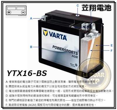 ☎ 挺苙電池 ►德國 VARTA 機車電池( YTX16-BS ) MBTX16U FTX16-BS ETX16-BS
