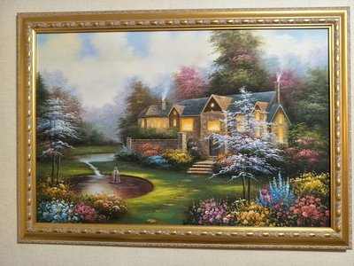 鄉間小屋山水風景油畫（含框）102*72cm