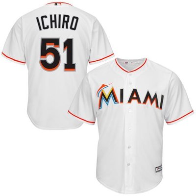NWT MAJESTIC Cool Base Miami Marlins Ichiro Suzuki MLB WHITE