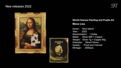 【海寧潮現貨】紐埃2023年世界名畫拼圖藝術達芬奇蒙娜麗莎銀幣