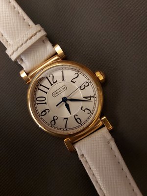 【七彩魚】女錶 COACH  正品 玫瑰金殼 白面數字 皮帶錶 型號14501730 /32m  設計簡約手錶/腕錶