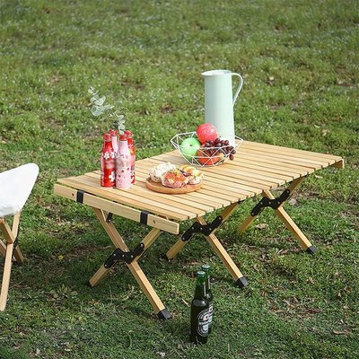 熱賣 松木蛋捲桌120cm戶外露營折疊桌野營露營蛋卷桌實木便攜式折疊桌