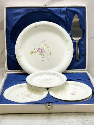 【二手】日本Vintage中古花卉餐盤套組蛋糕鏟整套 古玩 回流 收藏 【天地通】-2348