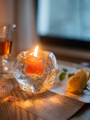 掬涵冰洞燭杯氛圍燭台裝飾餐桌蠟燭擺件玻璃浪漫燭光晚餐水晶北歐~菜菜小商鋪