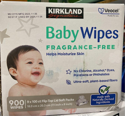Kirkland Signature 科克蘭超柔軟無香精嬰兒濕巾 超柔軟加大嬰兒濕巾900張(100張X9入)-吉兒好市多COSTCO代購